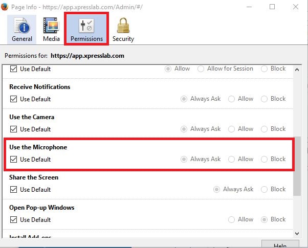 Assigning Microphone Permissions in Firefox – XpressLab Support System